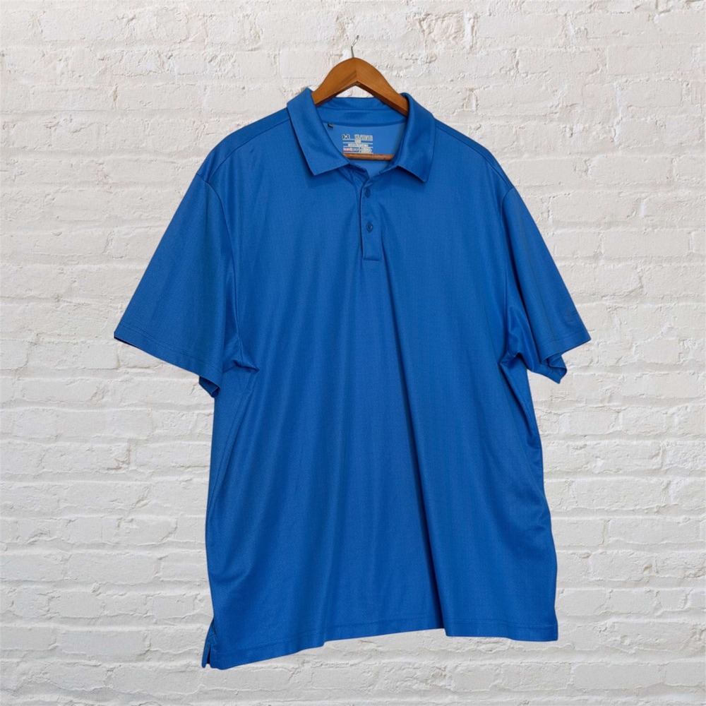 Under Armour Mens HeatGear Polo Shirt Blue Chevron Herringbone 2XL Loose Fit